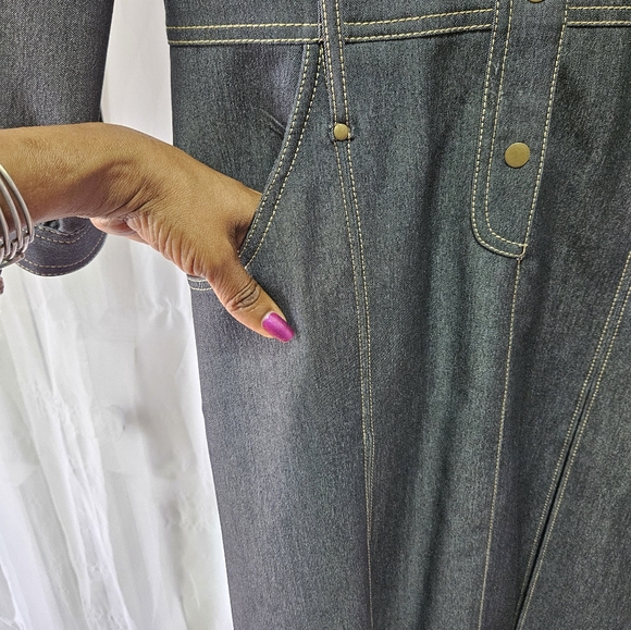 EUC Cache Black Raw Denim Button Front A-line Dress, 8 - Picture 9 of 11